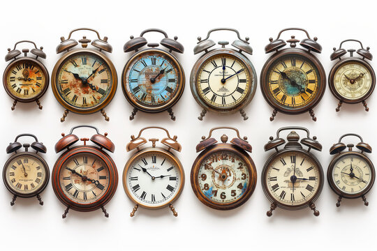 Old Alarm Clocks Set, Clipart