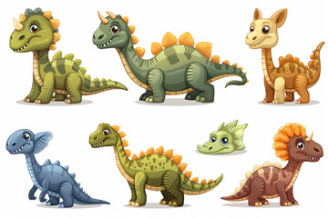 set of funny dinosaurs cartoon, clipart