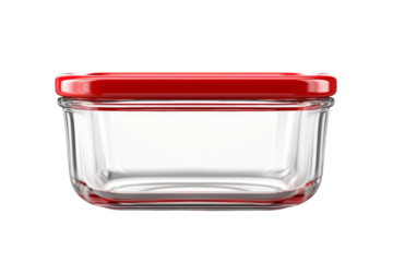 Glass Container With Red Lid. On a White or Clear Surface PNG Transparent Background..