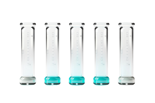 Four Glass Tubes Stacked Vertically. On a White or Clear Surface PNG Transparent Background..