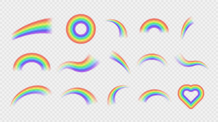 Bright realistic arch rainbows and round halo rainbow. Fantasy symbol of good luck. Natural arcuate phenomenon in the sky. Multicolor circular arc. The symbol of rain, sky, clear, nature.
