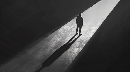 Silhouette of man standing in the light - obrazy, fototapety, plakaty