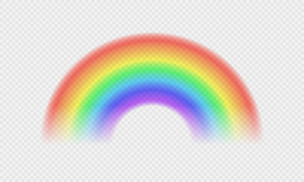 Bright realistic arch rainbows and round halo rainbow. Fantasy symbol of good luck. Natural arcuate phenomenon in the sky. Multicolor circular arc. The symbol of rain, sky, clear, nature.
