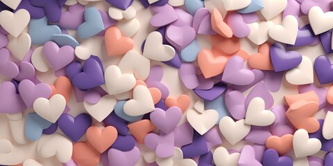 minimalistic design Multicolored Heart background. Valentine Wallpaper with Pink, Cream and Purple love hearts.