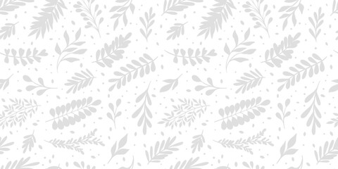 Minimalist elegant leaf nature background, white vector repeat pattern wallpaper with leaves - obrazy, fototapety, plakaty