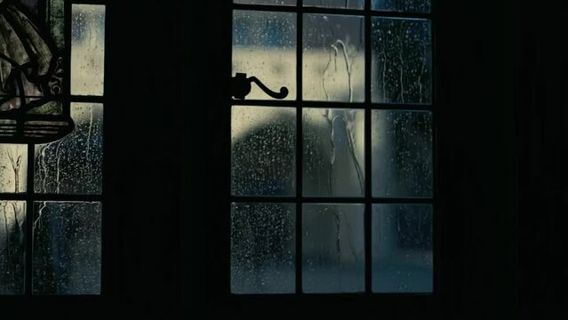 Rain Drops on Window in The Night 4K