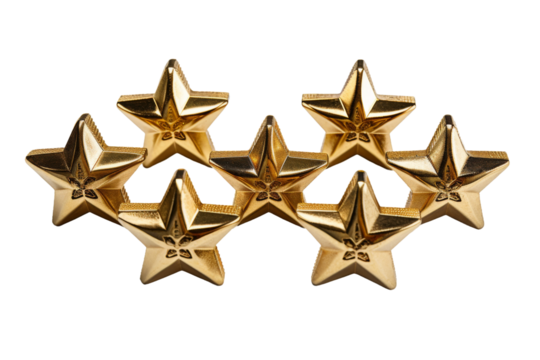Set of Four Gold Stars on White Background. On a White or Clear Surface PNG Transparent Background..