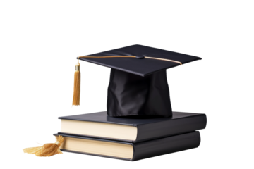 Graduation Cap and Book on White Background. On a White or Clear Surface PNG Transparent Background..