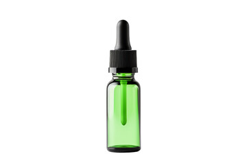Green Glass Bottle With Black Top. On a White or Clear Surface PNG Transparent Background..
