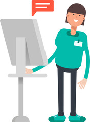 Woman Staff Character Working on Computer
