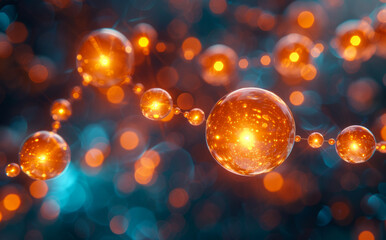 Obraz na płótnie Canvas Abstract background. Orange spheres with luminous flux of energy lightning.