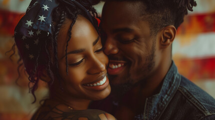 Affectionate couple embracing and smiling.
 - obrazy, fototapety, plakaty