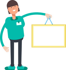 Woman Staff Character Holding Blank Signage

