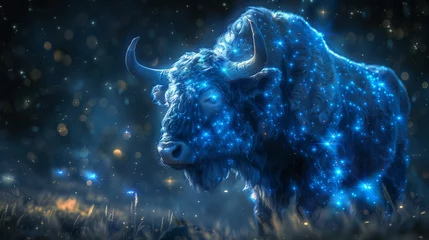 Foto op Plexiglas Mysterious Glowing Bison at Night © lasalus