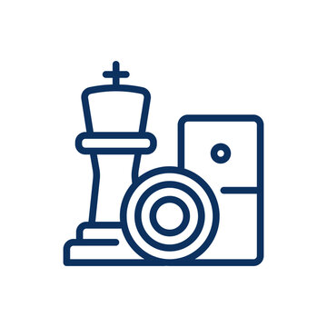 recommend clip art: Board Games Icon. Simple Line Illustration of a Chess Piece and Domino Tile, Representing Strategic Thinking and Tactical Play in Board Games.