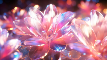 Beautiful 3D holographic crystal flower illustration background material
