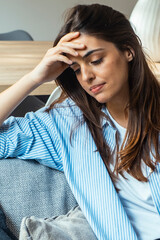 Sad, unhappy. Alone thoughtful young woman, girl expression face thinking about problem,...