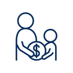 Teach Kids Financial Literacy Icon: Simple Line Illustration of Children Smart Money Management Education and Reasonable Use of Pocket Money