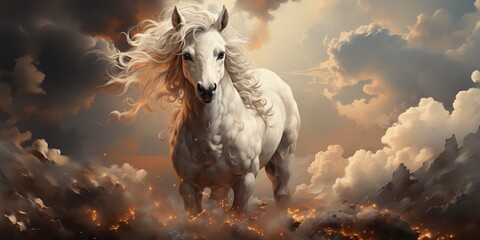 Visualize a majestic unicorn with a flowing rainbow-colored mane, its horn glimmering in the...