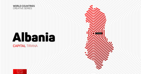 Abstract map of Albania with red hexagon lines
