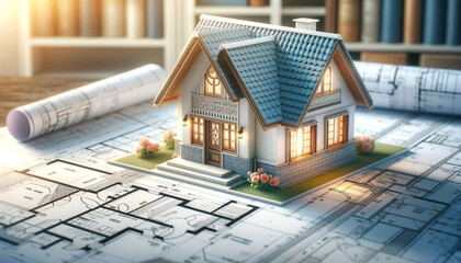 A model home brings architectural blueprints to life with fine details and ambient lighting - 772885291