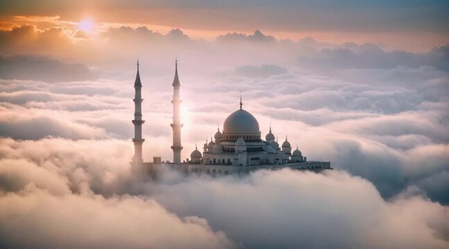 Beautiful mosque above the clouds with a Muslim feel