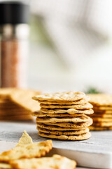 Fototapeta na wymiar A Pile of Crackers on a Table