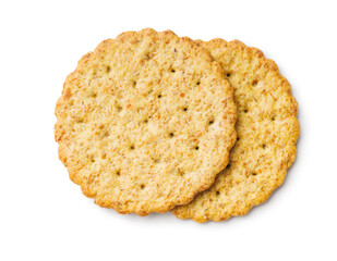 Salted crackers isolated on white background.