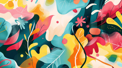 Abstract background inspired by the theme of summer, incorporating vibrant colors, dynamic shapes, and playful elements	
, Generative AI.