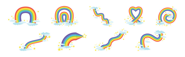 Rainbow Different Shape with Fluffy Cloud Vector Set