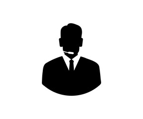 Customer service icon. Person silhouette with headset, man with headphones and microphone. Technical support, call center, customer support vector design and illustration. 
