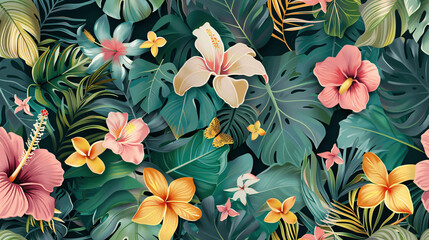 style Exotic floral pattern wallpaper texture, evoking the joy and energy of the sunny season in a captivating visual display , Generative AI.