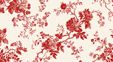 Here's a prompt for an image of a Vintage French Floral Toile red pattern, evoking the joy and energy of the sunny season, Generative AI.