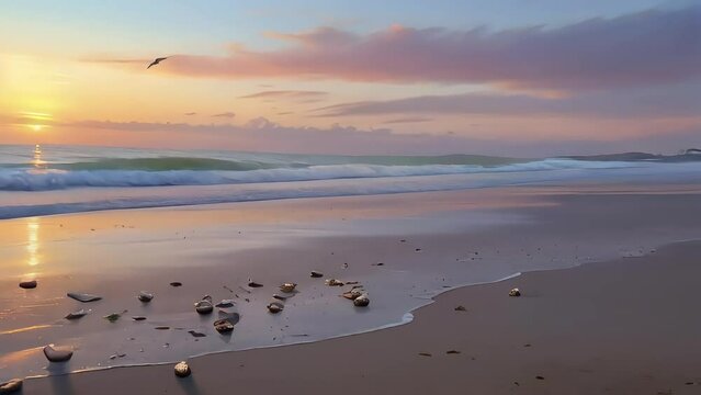A moment sunset on the beach and the sound of  water waves creating the satisfactory scene.