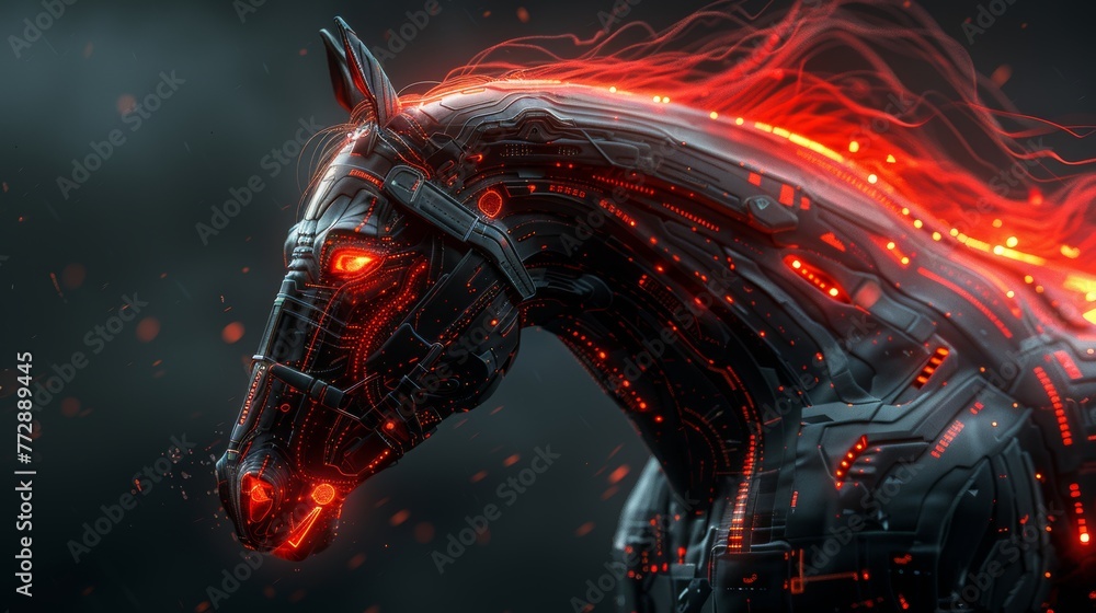Poster this futuristic horse head combines an electronic board with a horse head shape to create a powerful