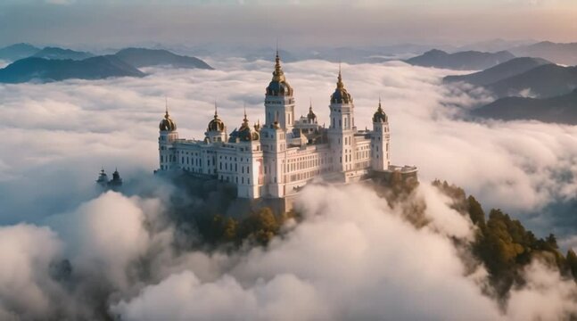 Beautiful mosque above the clouds with a Muslim feel