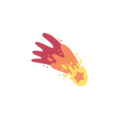 Cartoon burning meteorite flying, childish drawing of cute fireball, vector asteroid or comet with colorful flame