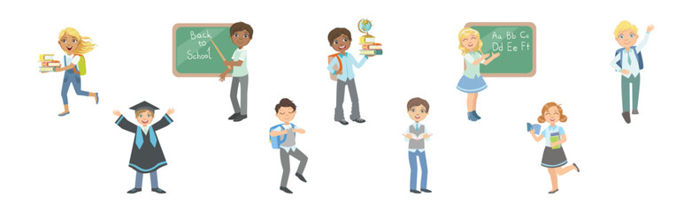 Back to School with Little Children with Education Object Vector Set