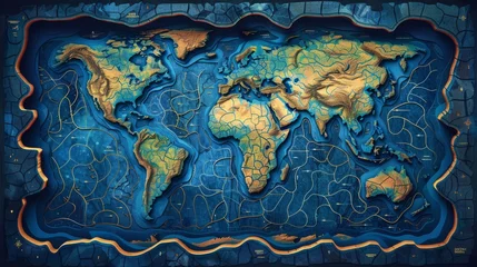 Foto op Canvas An illustration of the world map combined with the maze pattern, showing the technology of global networks. © Zaleman