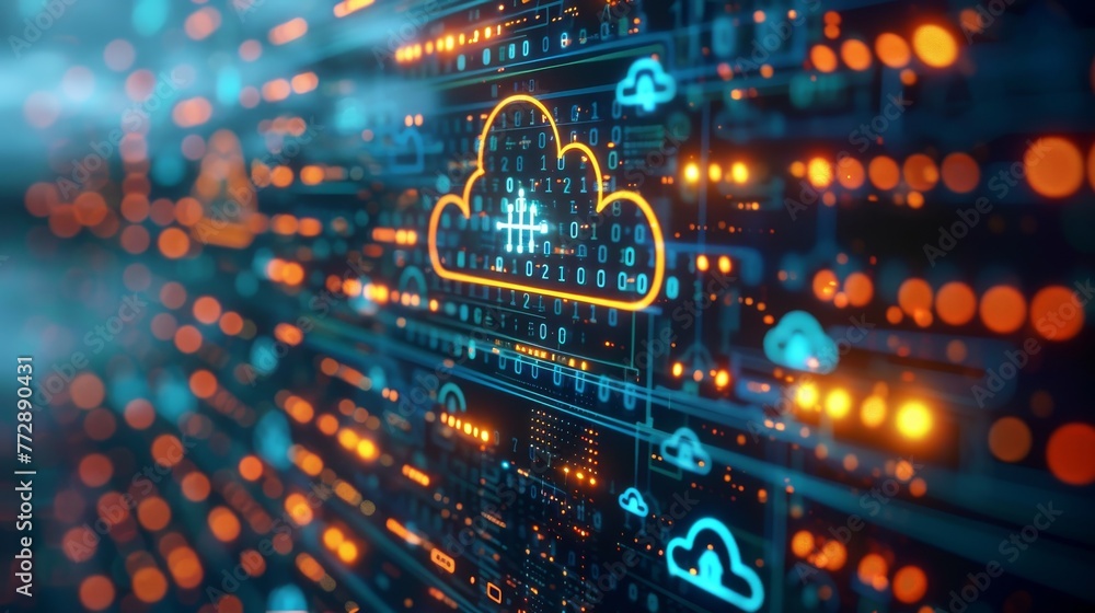 Poster Digital technology icons representing cloud computing