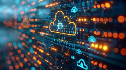 Digital technology icons representing cloud computing