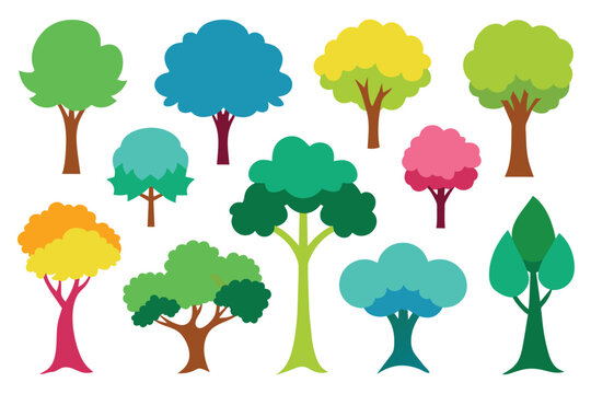 set of Watercolor Trees Vector