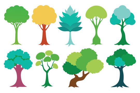 set of Watercolor Trees Vector