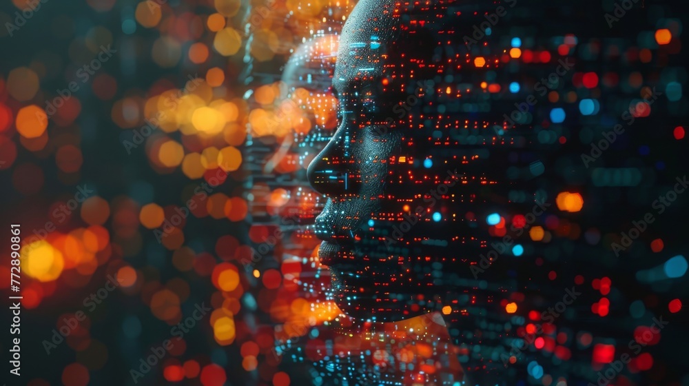 Poster Shape of a man combined with computer code, a concept of artificial intelligence.
