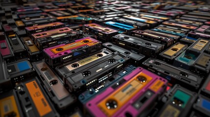 Vintage Cassette Tape Pileup A Blast from the Past Generative AI