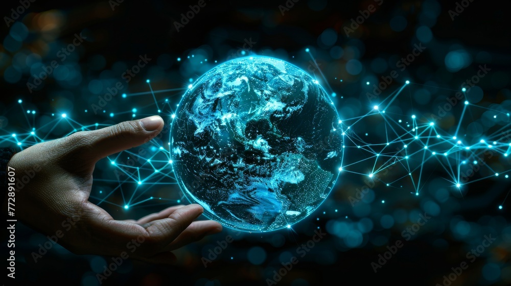 Poster Wireframe globe showing communication network or global network concept