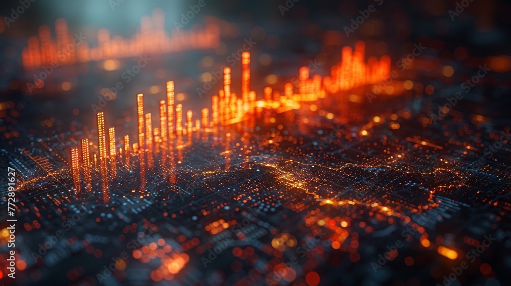 Aufkleber the concept of the stock exchange is embodied by a graphic of the world map accompanied by the candl
