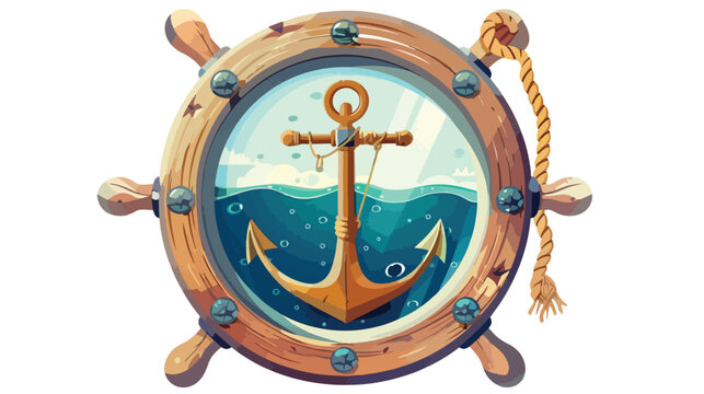 Anchor rope helm and porthole with the ship. Concept