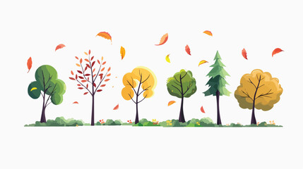 Animation of leaves falling from trees Flat vector 