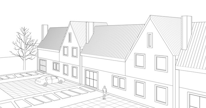 house architectural sketch 3d illustration	
